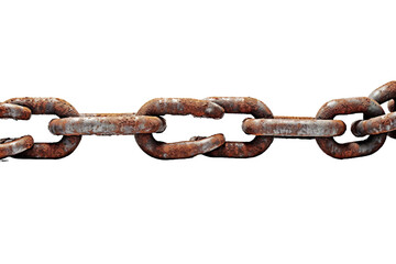 Fototapeta premium Rusty Metal Chain Worn by Time Resting Against a Plain White Background on Transparent PNG Background.