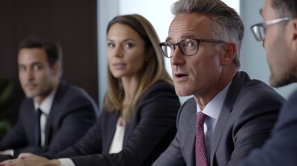 a man in a suit and tie is speaking to a group of people