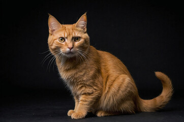 orange cat in the black background