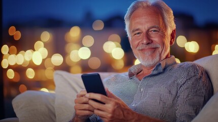 Obraz premium a man sitting on a couch looking at his cell