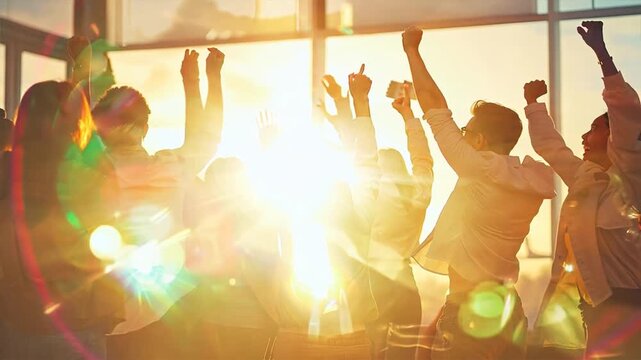 Silhouette group of people jumping dancing in disco party vector illustration