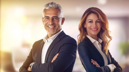 Fototapeta premium two business people smiling and standing together
