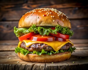 Juicy Burger Close-Up with Fresh Toppings