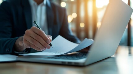 Obraz premium a man in a suit writing on a paper