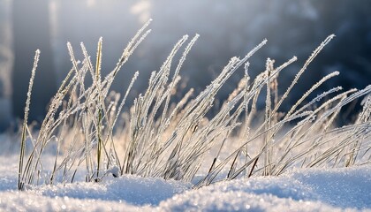 Frosted grass in snow