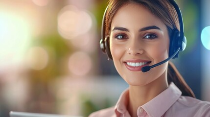 a woman wearing a headset and smiling