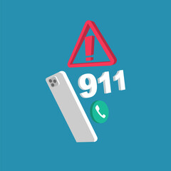 Call 911. Calling the rescue service. Phone call ambulance, firefighters or police. Vector illustration flat design. Isolated on white background.
