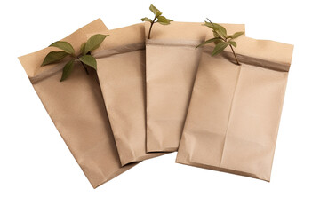 Crafting Unique Plant-Based Invitations With Earthy Brown Paper Envelopes Surrounded By Greenery On A Sunny Day on Transparent PNG Background.