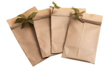 Crafting Unique Plant-Based Invitations With Earthy Brown Paper Envelopes Surrounded By Greenery On A Sunny Day on Transparent PNG Background.