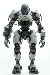 Fototapeta premium Combat robot white background futuristic astronaut.