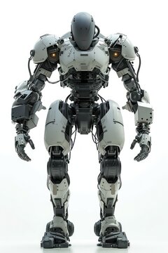 Combat robot white background futuristic astronaut.