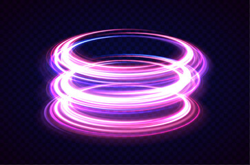 Brilliant galaxy light blue ellipse glowing podium. Abstract bright neon loop with transparency. Glowing spiral cover.Neon light circle of speed in the form of a round whirlpool.	