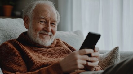 Obraz premium A person sitting on a couch with a smartphone