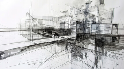 Obraz premium The Fascinating World of Abstract Architectural Drawings: A Blend of Creativity and Innovation. Showcasing Unconventional Designs and Inspiring Spatial Concepts.