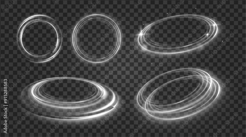 Aufkleber Set of glowing ellipses in speed shape. Glowing spiral. Abstract neon color glowing lines background. Energy flow tunnel. Glowing round frame with light circles of light effect.