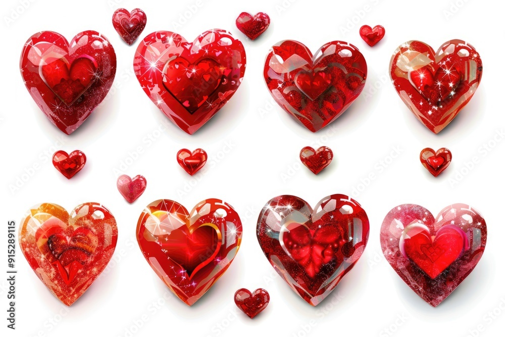 Poster A cluster of red hearts arranged on a clean white background