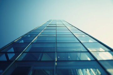 High-rise building with transparent walls and clear blue sky