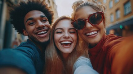 Fototapeta premium Friends smiling and posing together for a photo