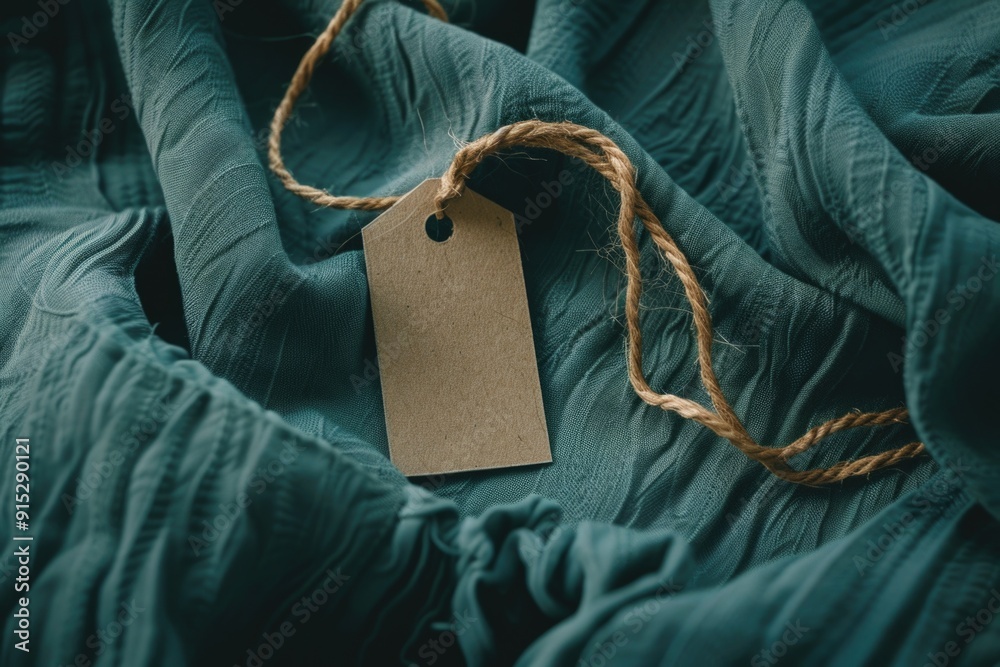 Poster a fabric tag with an identification label attached to a piece of cloth, useful for various applicati