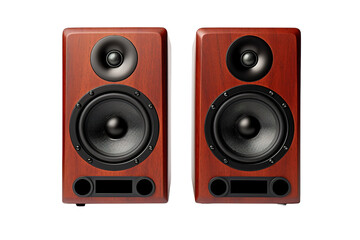 Fototapeta premium Elegant Wooden Speakers Displayed on a Minimalist Desk During a Cozy Evening on Transparent PNG Background.