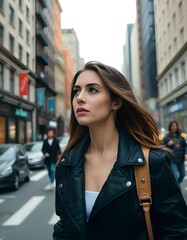 Obraz premium A attractive woman is walking in the city