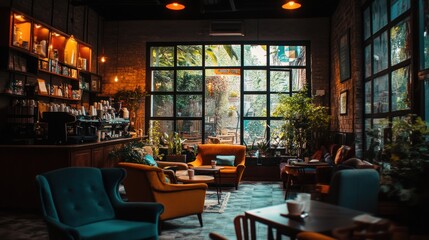 Obraz premium Cozy Cafe Interior with Natural Light