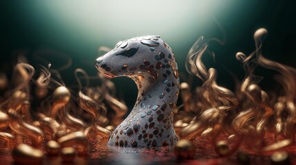 Obraz premium Abstract Metallic Leopard Sculpture with Golden Accents and Dramatic Lighting