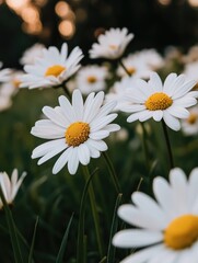 Fototapeta premium A beautiful field of white flowers with bright yellow centers, perfect for use in nature-inspired designs or as a symbol of simplicity and elegance