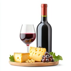 Indulging in red wine and cheese platter with grapes on a wooden board