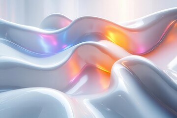 Naklejka premium futuristic holographic surface with iridescent ripples abstract white backdrop showcasing rainbow reflections sleek minimalist aesthetic with dynamic light play