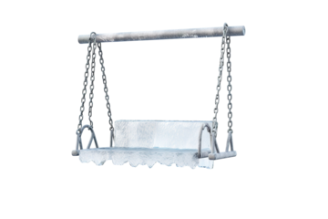 A Captivating Outdoor Ice Swing Hanging Gracefully Between Trees in Winter Wonderland on Transparent PNG Background.