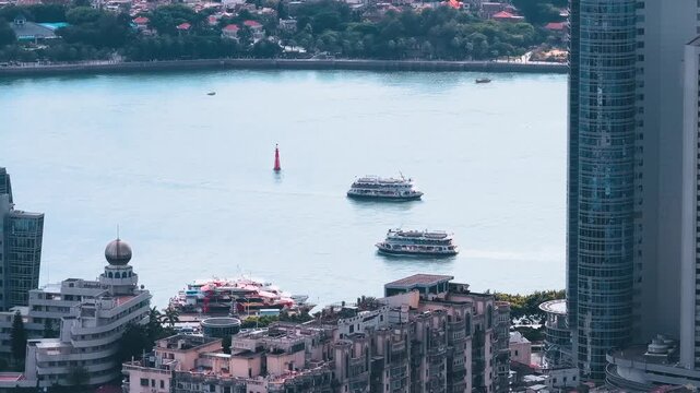 xiamen city ferry and cargo ships