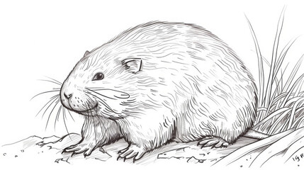 Detailed pencil drawing of a capybara, showcasing its texture and features, set against a simple background.