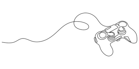Line drawing of a game stick. Game joystick and controller for eSports computer concept in simple linear style. Relaxing at home. Doodle vector illustration © Maryna