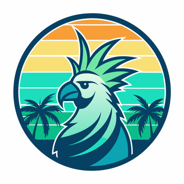 recommend clip art: circle cockatoo logo with palm trees behind under a strong line shape solid art vector