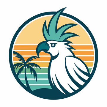 recommend clip art: circle cockatoo logo with palm trees behind under a strong line shape solid art vector