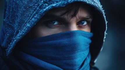 Fototapeta premium Person with blue scarf