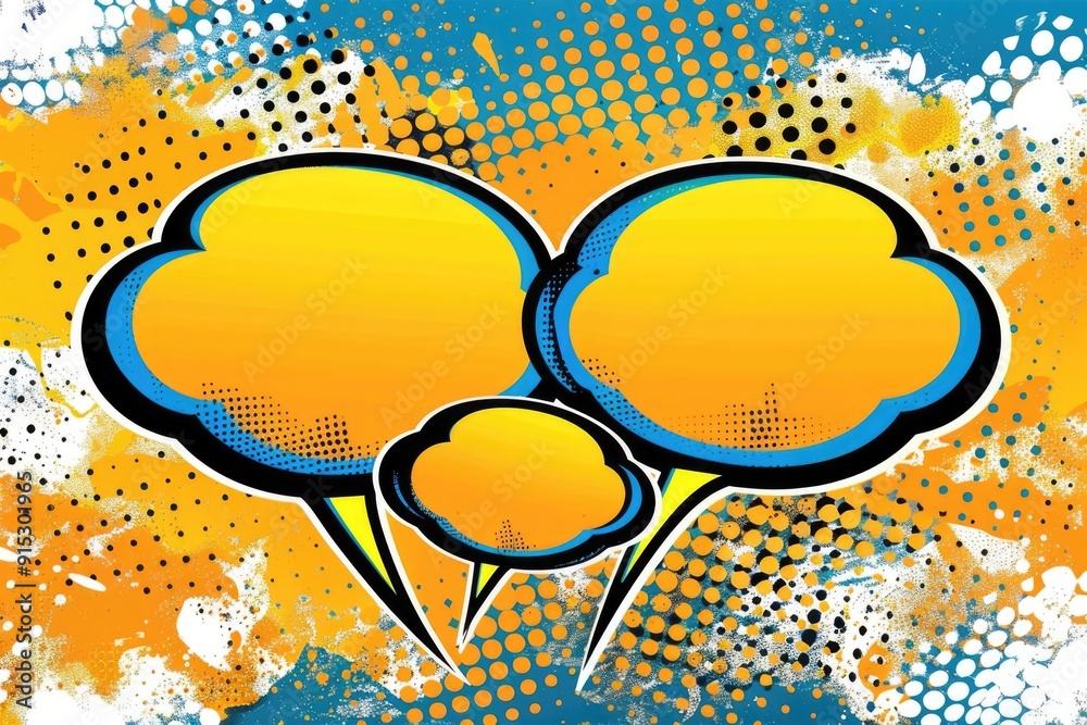 Aufkleber A pair of bright yellow speech bubbles floating on a sunny blue and yellow background, perfect for conveying a message or adding a pop of color to your design