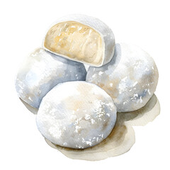 Fototapeta premium Mochi : Japanese sweet made from glutinous rice, full body, isolate on white background, watercolor illustration.