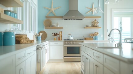 A coastal kitchen with a beachy vibe