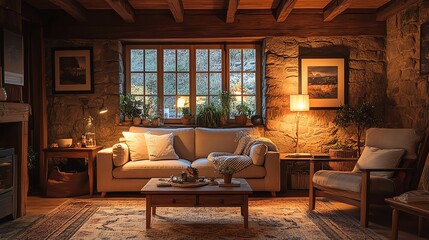 Fototapeta premium A rustic living room with wooden furniture