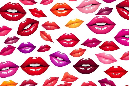 set of lips pattern on white