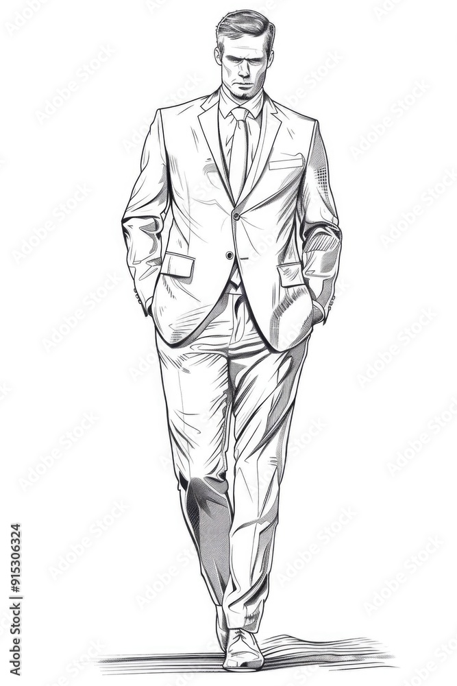 Poster a professional man dressed in a suit and tie, sitting in front of a blurred background