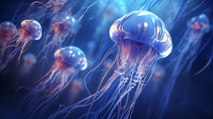 Fototapeta premium Abstract blue jelly fish in mixes realistic