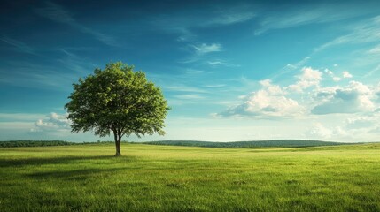 A peaceful meadow with a solitary tree, capturing the serene beauty of natural settings.