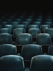 Fototapeta premium Empty Blue Seats in Dark Room