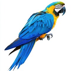 Fototapeta premium A Blue and Yellow Macaw Perched on a White Background