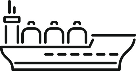 Simple black and white icon of a large gas carrier ship transporting lng