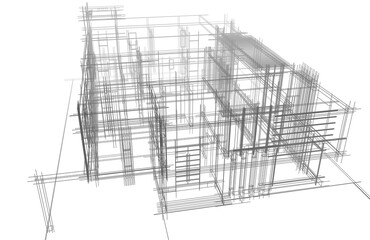 Architectural sketch of modern house building 3d rendering