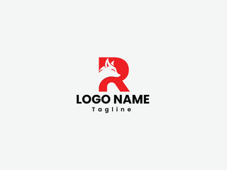 R letter with a fox head vector. Redfox concept logo design. R business logo. Red color design. Wolf head with r letter design.